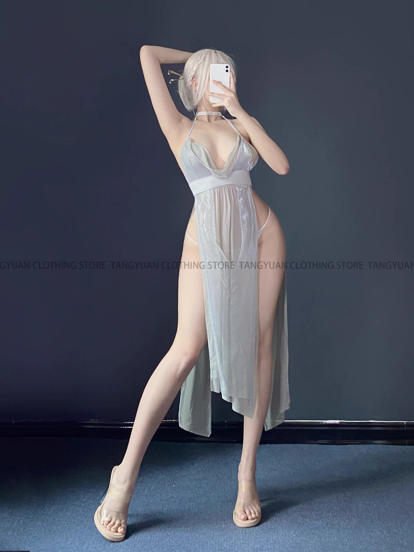 Exclusive Design Seductive See-Through White Dress with Sexy Thong