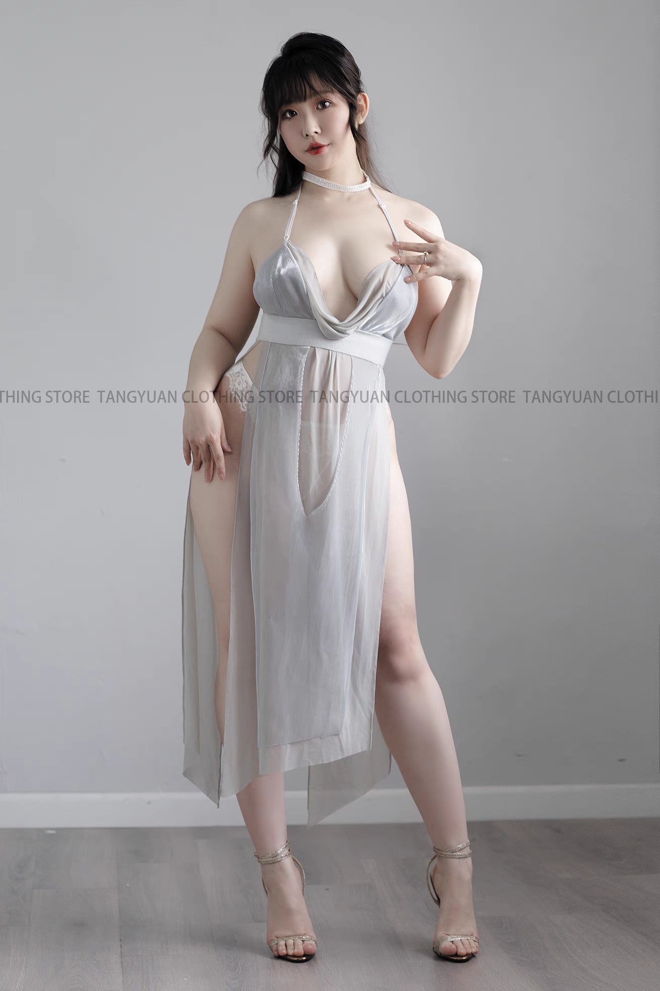 Exclusive Design Seductive See-Through White Dress with Sexy Thong