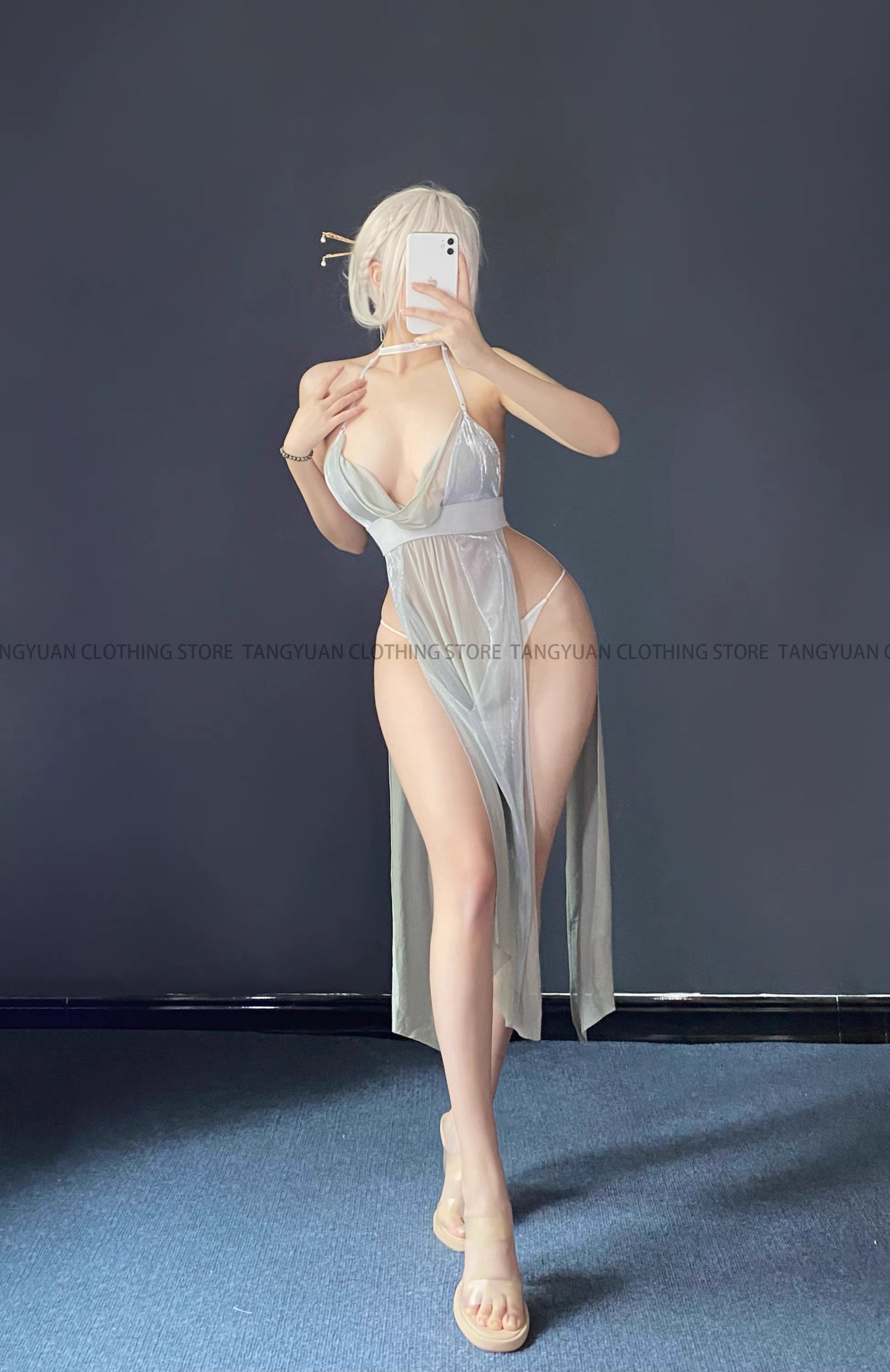 Exclusive Design Seductive See-Through White Dress with Sexy Thong