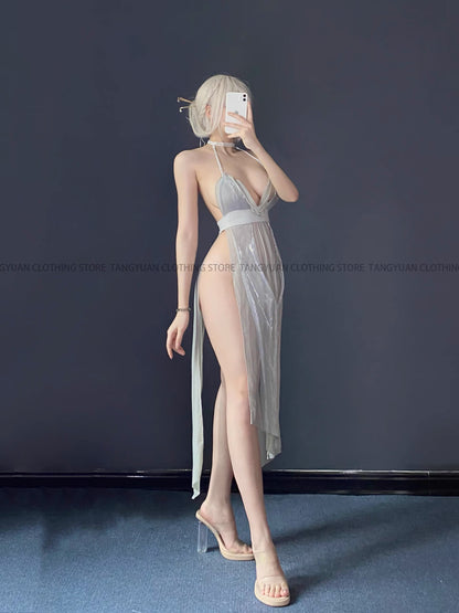 Exclusive Design Seductive See-Through White Dress with Sexy Thong